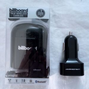 NEW Billboard Wireless Bluetooth Earbuds Headphones w/HandsFreeMic & Car Charger